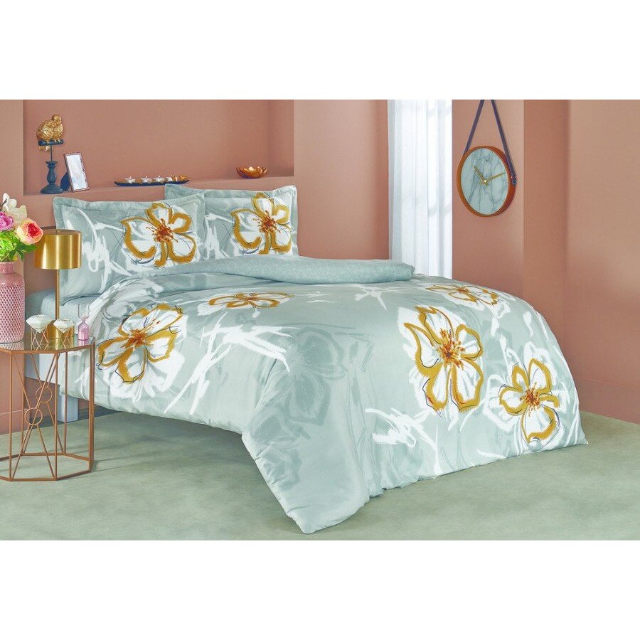 Lenjerie de pat dublu bumbac 100% satinat, 4 piese, TAC, Peggy Romy