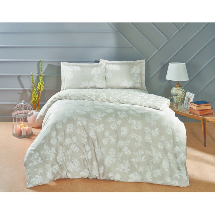 Dupla ágynemű 100% szatén pamut, 4 db, TAC, Peggy Tas (barna/szürke)