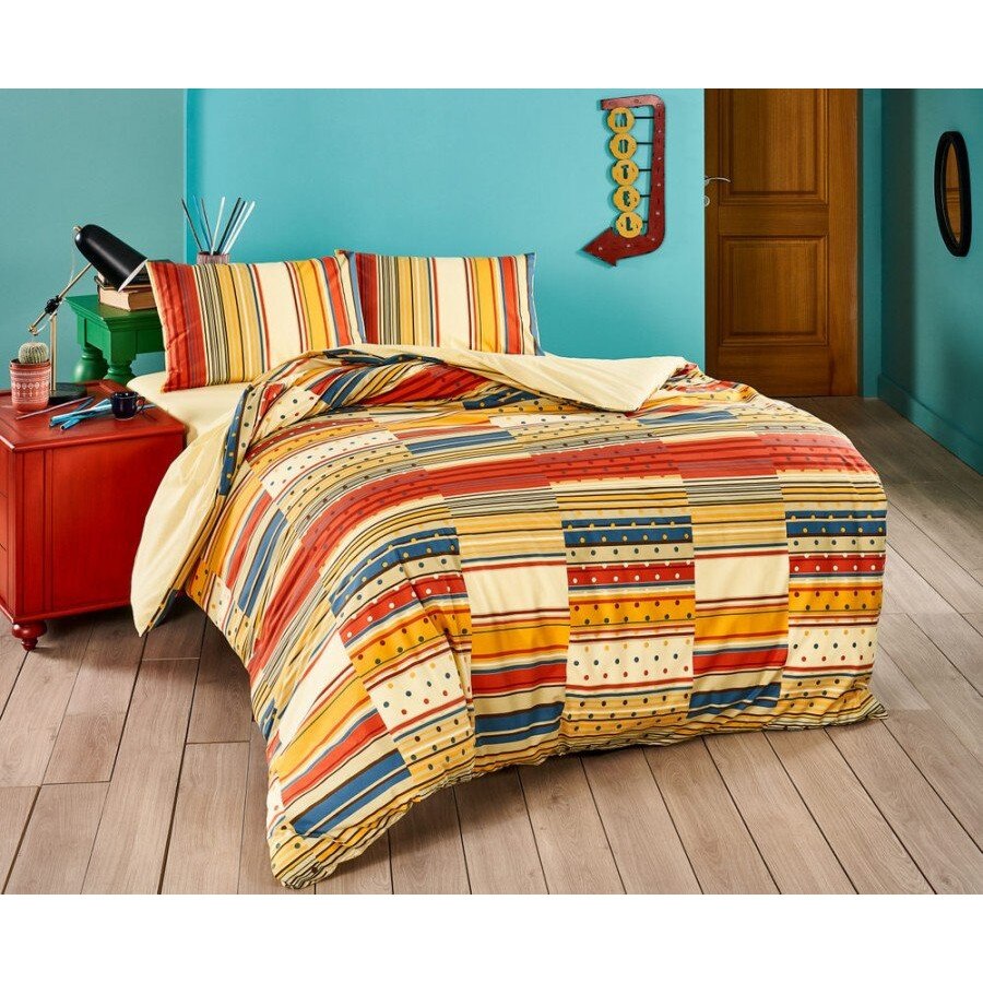 Lenjerie de pat cu elastic pentru saltea de 160x200cm, bumbac 100% ranforce, 4 piese, TAC, Martin