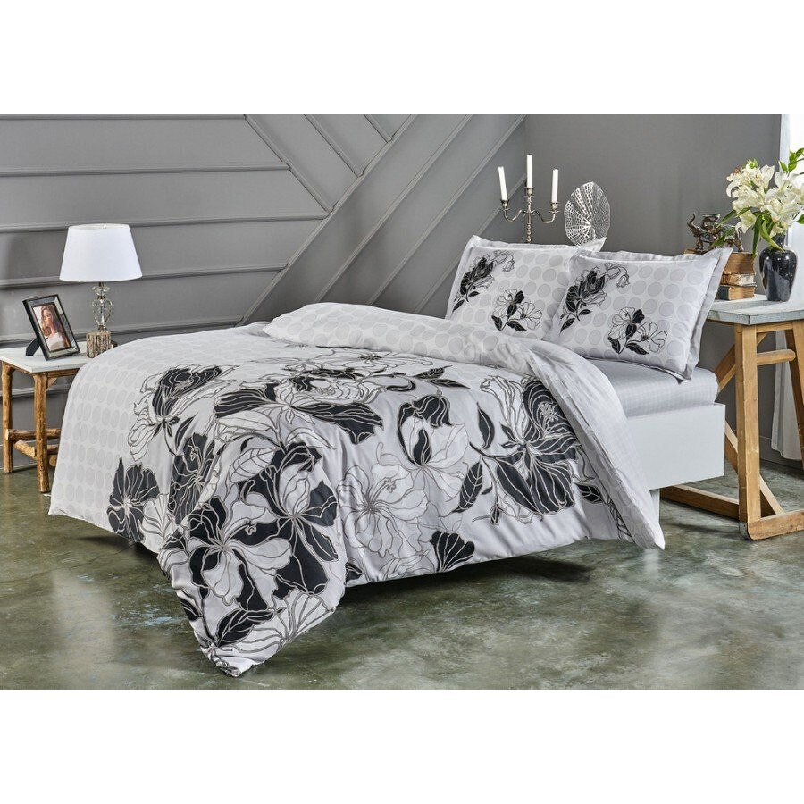 Lenjerie de pat dublu bumbac 100% satinat, 4 piese, TAC, Sharon Gri