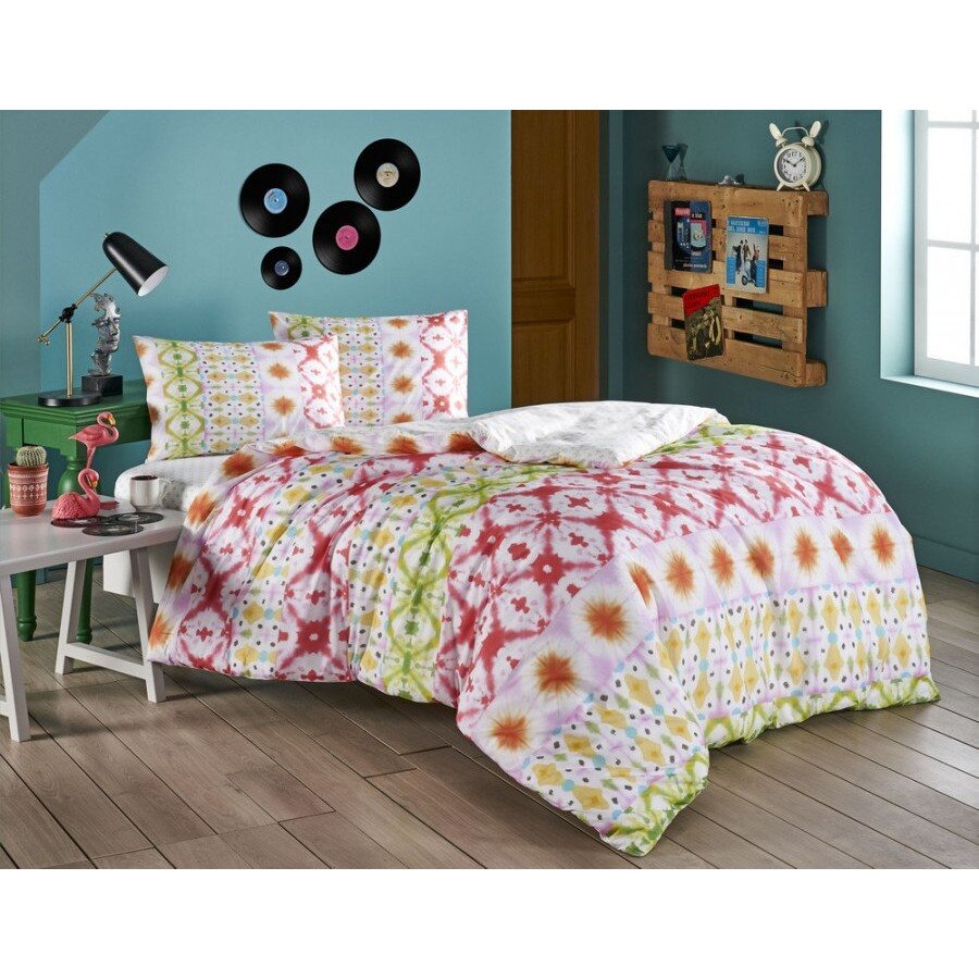 Lenjerie de pat cu elastic pentru saltea de 160x200cm, bumbac 100% ranforce, 4 piese, TAC, Enzo