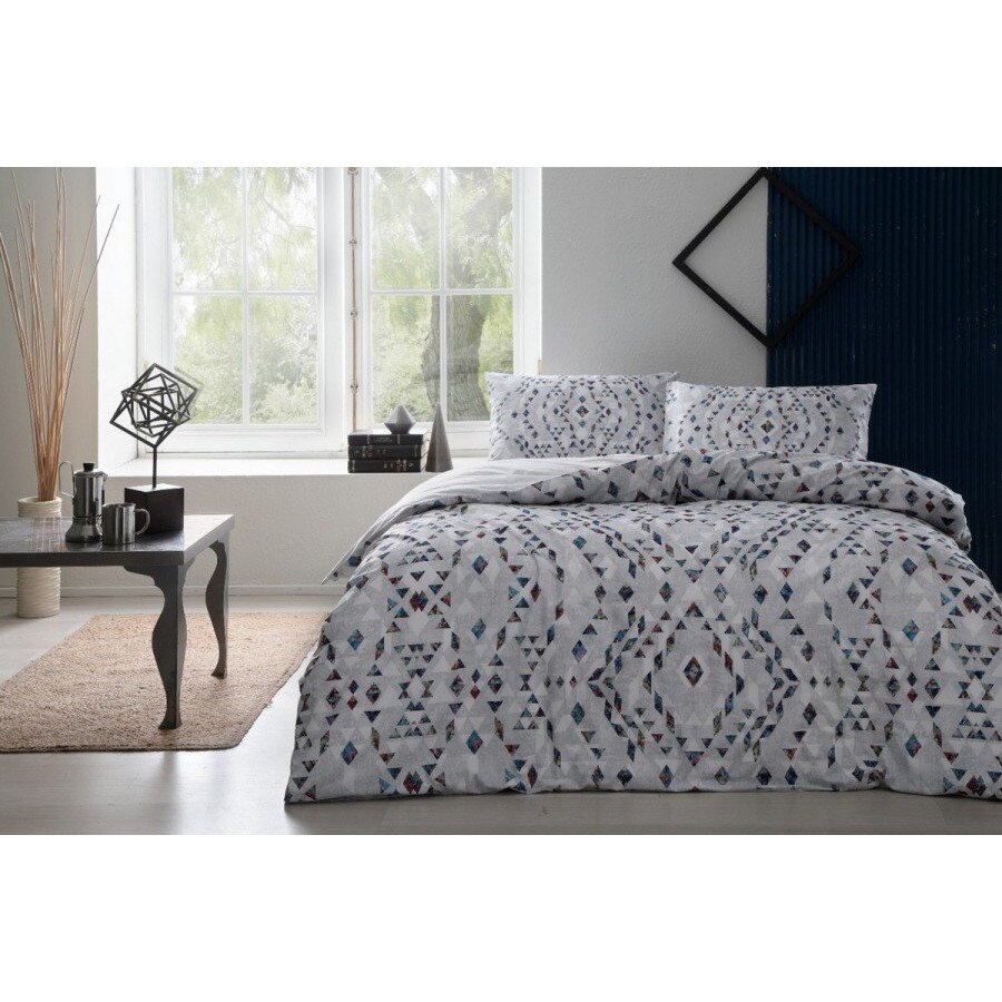 Lenjerie de pat dublu bumbac 100% ranforce, 4 piese, TAC, Joan Gri