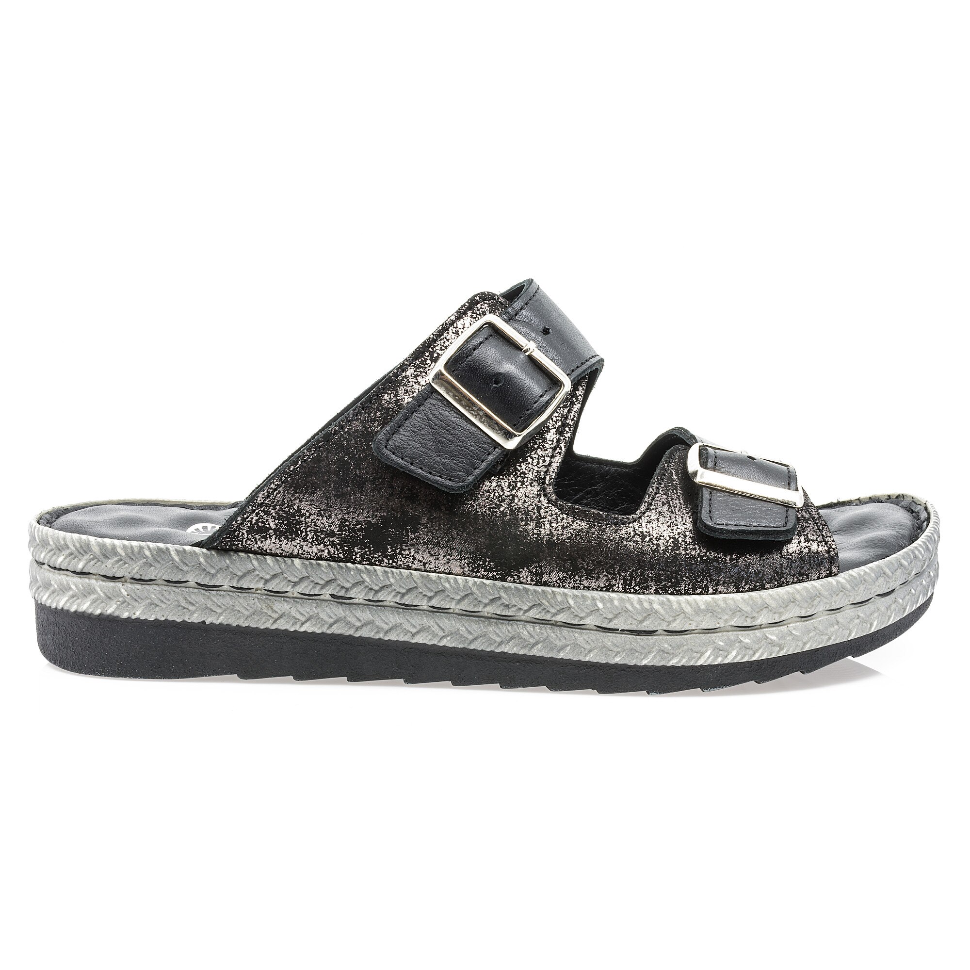 Sandale dama, Caspian, Cas-2022, casual, piele naturala, Negru/Arginitiu