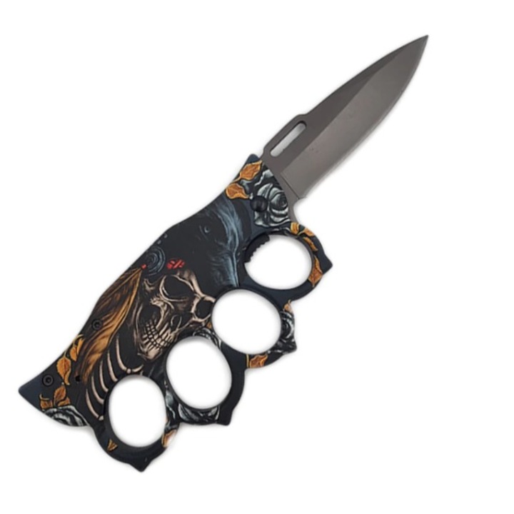 Cutit briceag, Pumnal tip box, rozeta autoaparare, imprimeu cap de mort, LMG