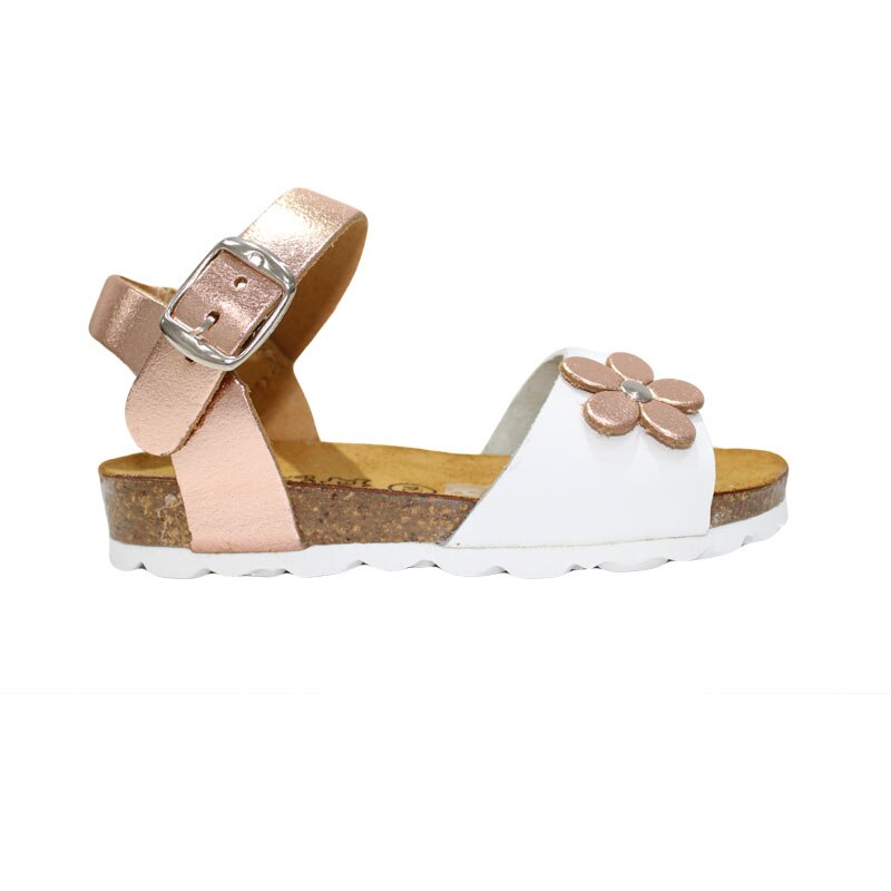 Sandale fete din piele naturala Truffi E520B-S, Alb/Bronz