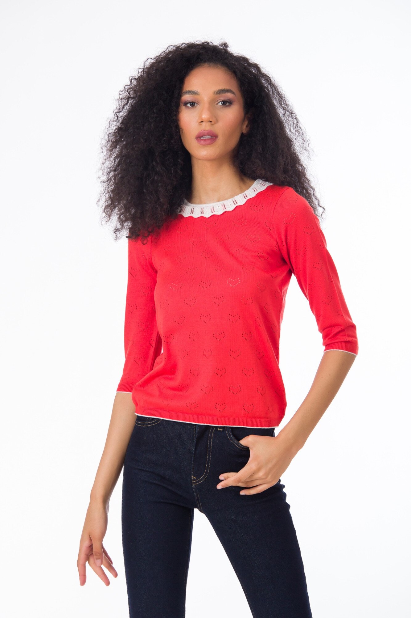 Bluza BE YOU ajur inimi, Rosu