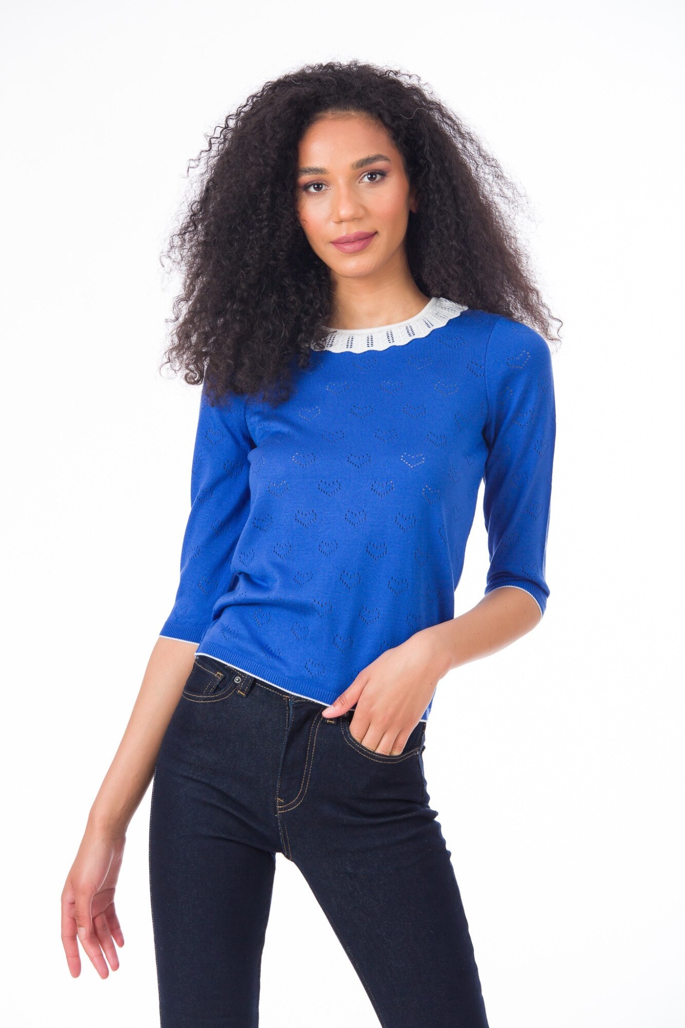 Bluza BE YOU ajur inimi, Albastru