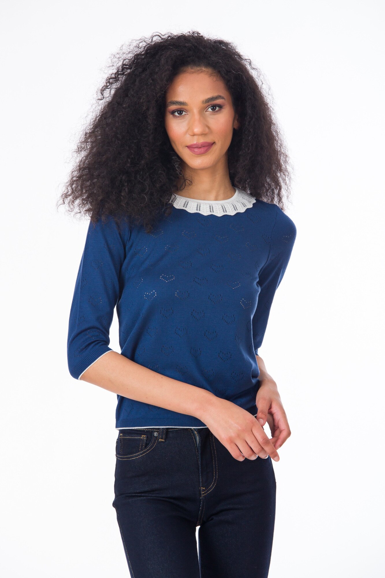 Bluza BE YOU ajur inimi, Albastru marin