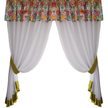 Perdea Decorint confectionata (PB.563), Alb, catifea verde, model bucatarie, 300 x 150 Perdea Decorint confectionata (PB.563), Alb, catifea verde, model bucatarie, 300 x 150