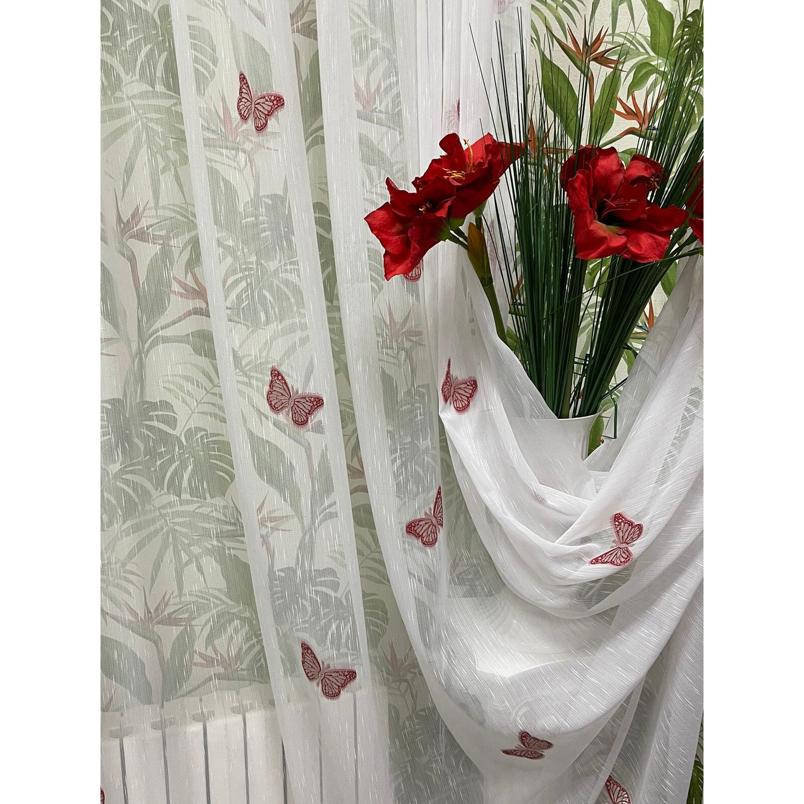 Perdea alba 600x245cm cu broderie de fluturi rosii, cu rejansa by Liz Line - RD2076