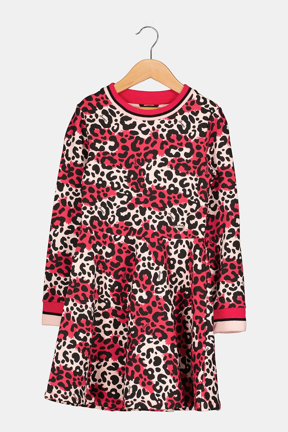 GUESS JEANS , Rochie evazata cu animal print, Roz piersica/Fucsia/Negru