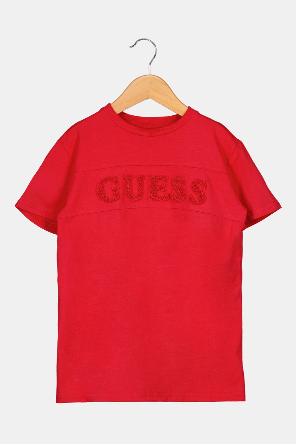 GUESS JEANS, Tricou cu decolteu la baza gatului si logo, Rosu