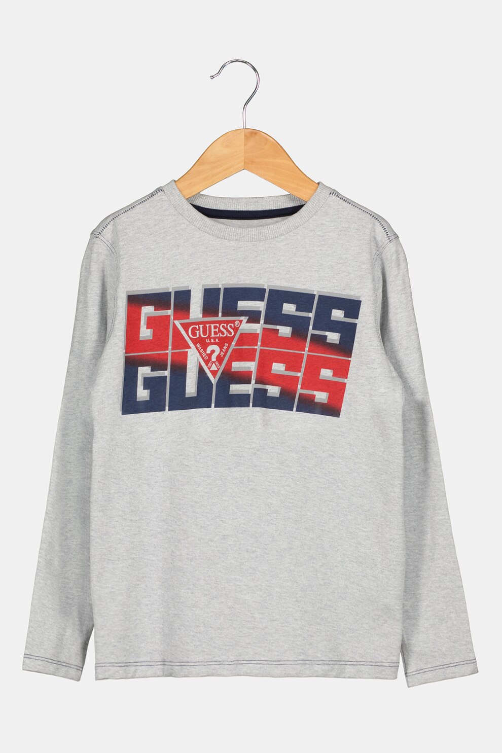 GUESS JEANS, Bluza de bumbac cu logo, Gri/Bleumarin/Rosu, 140-146 CM