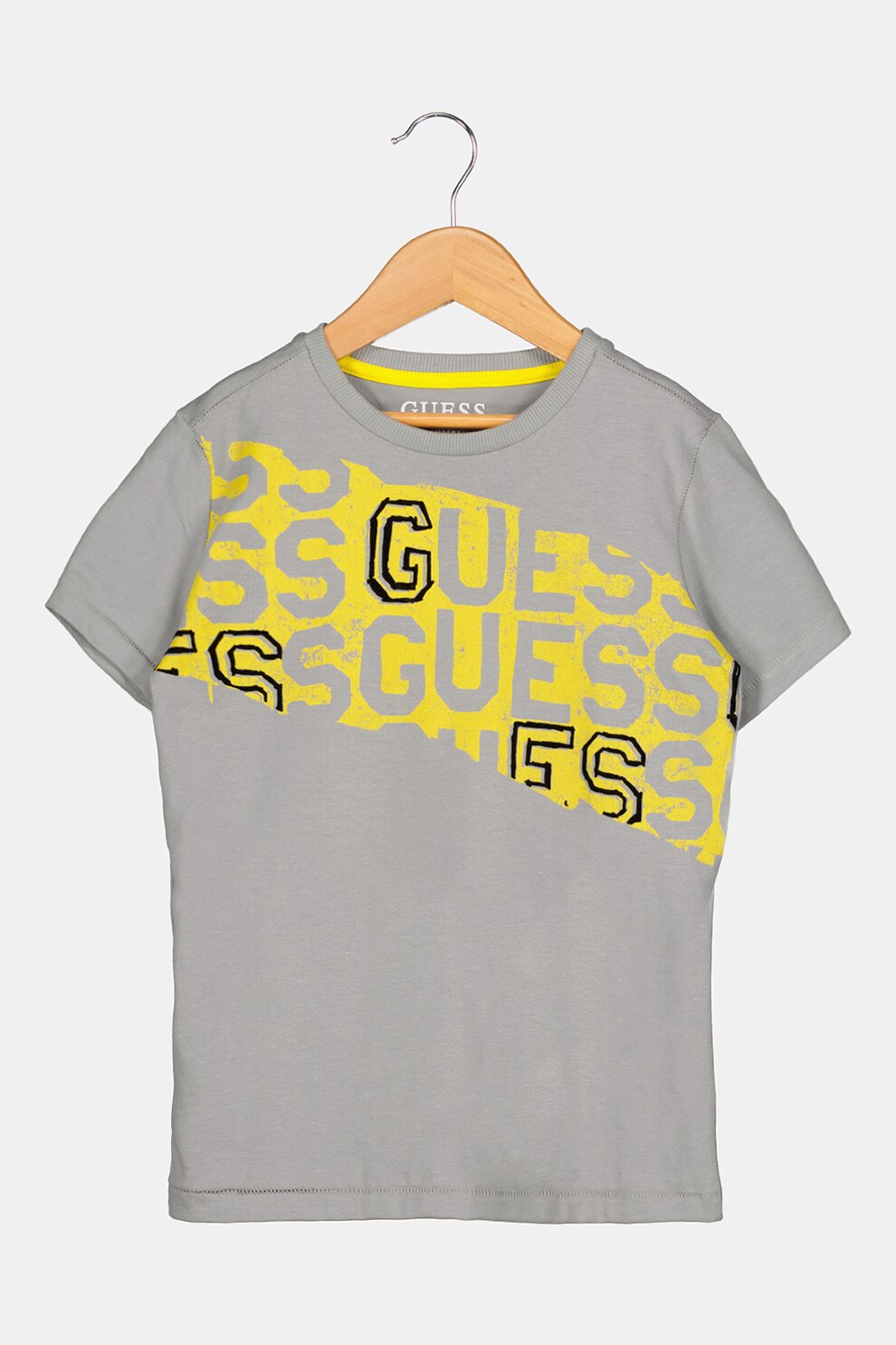 GUESS JEANS, Tricou cu logo, Gri cenusa/Galben