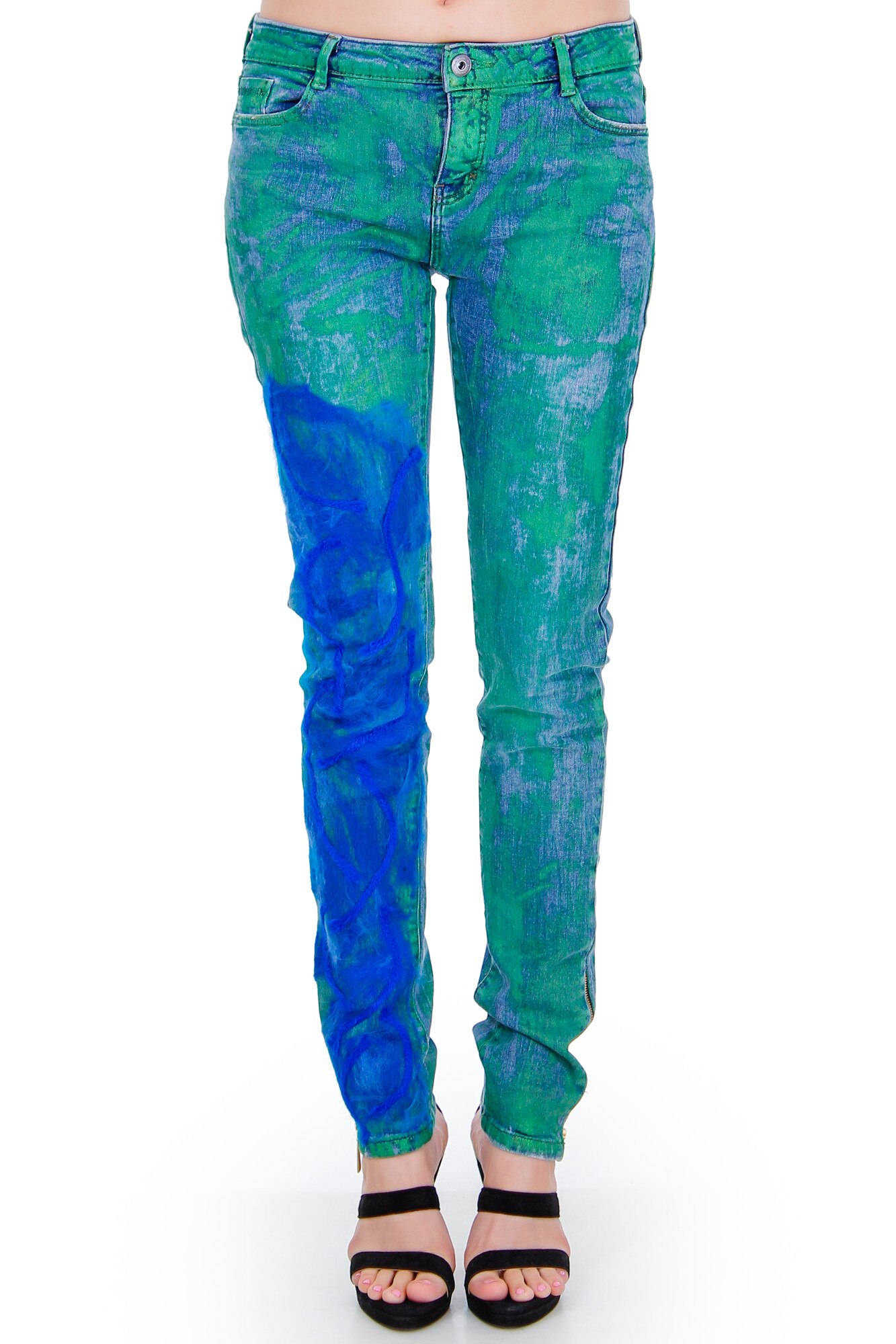 Pantaloni, Liza Panait, C-3115, denim, albastru/verde