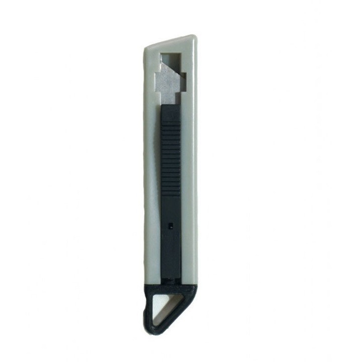 Cutter cu lama retractabila, pentru birou, 13 x 3 cm, Gri