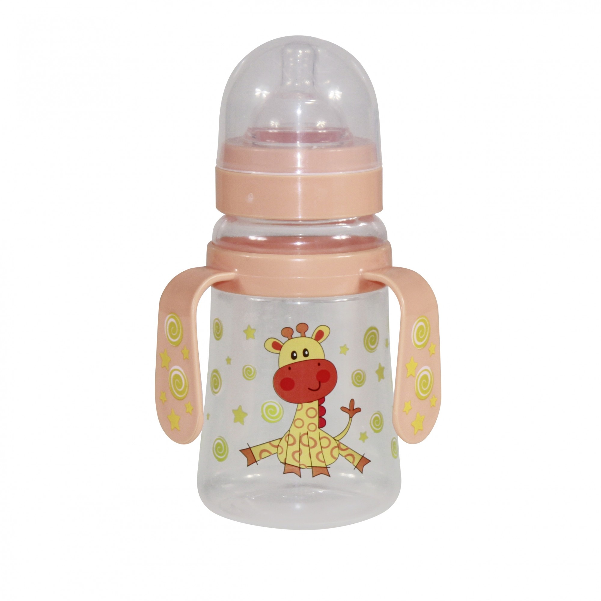 Biberon cu 2 manere si gat larg PP, Lorelli, 0 luni+, 250 ml, Orange Giraffe