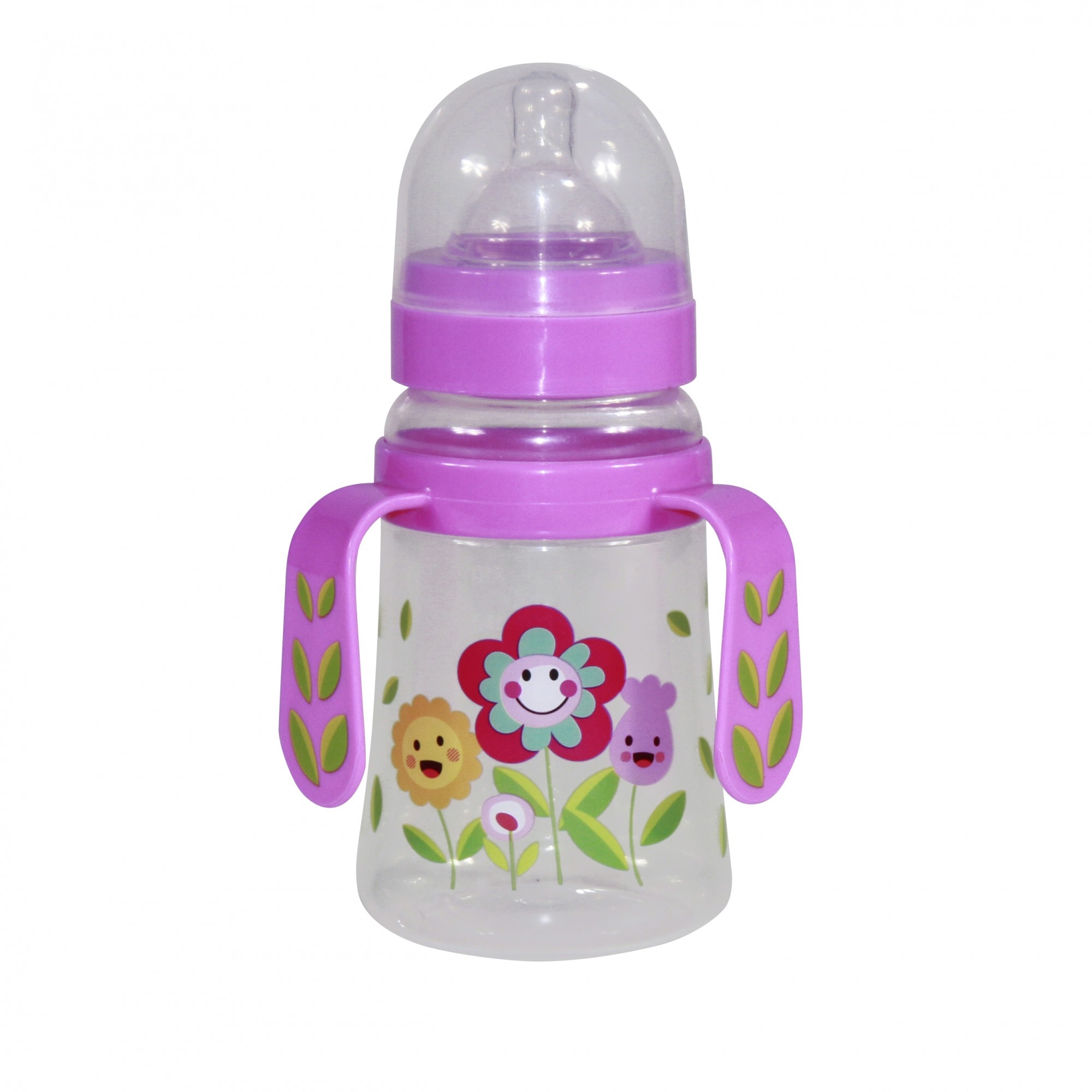 Biberon cu 2 manere si gat larg PP, Lorelli, 0 luni+, 250 ml, Pink Flower