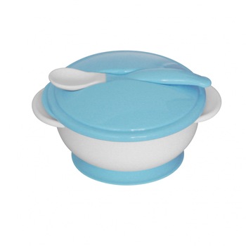Set castron cu ventuza, capac si lingurita, Lorelli, Blue Set castron cu ventuza, capac si lingurita, Lorelli, Blue