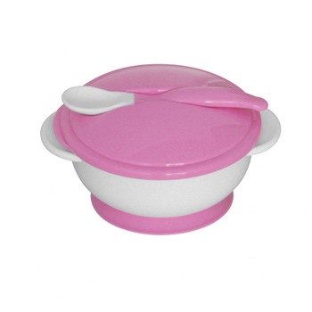 Set castron cu ventuza, capac si lingurita, Lorelli, Pink Set castron cu ventuza, capac si lingurita, Lorelli, Pink