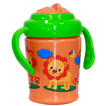 Cana cu manere, supapa anticurgere si pai PP, Lorelli, 6 luni+, 270 ml Zoo Green Orange Cana cu manere, supapa anticurgere si pai PP, Lorelli, 6 luni+, 270 ml Zoo Green Orange