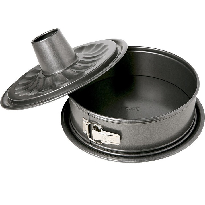 Forma rotunda tort/tarta Birkmann, Otel carbon, 2 funduri interschimbabile, Gri, Ø28 cm