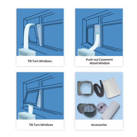 Aparat de aer conditionat mobil CHIQ 9000 BTU, Clasa A, functie de racire, ventilare si dezumidificare, kit montaj inclus, display LED, alb/gri