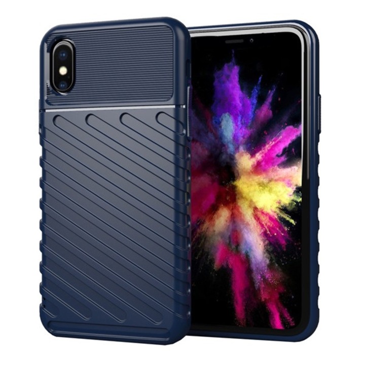 Gigapack szilikon mobiltelefon tok, ütésállóság, csíkos, dombor minta, sötétkék, kompatibilis: Apple iPhone XS 5.8 / iPhone X 5.8