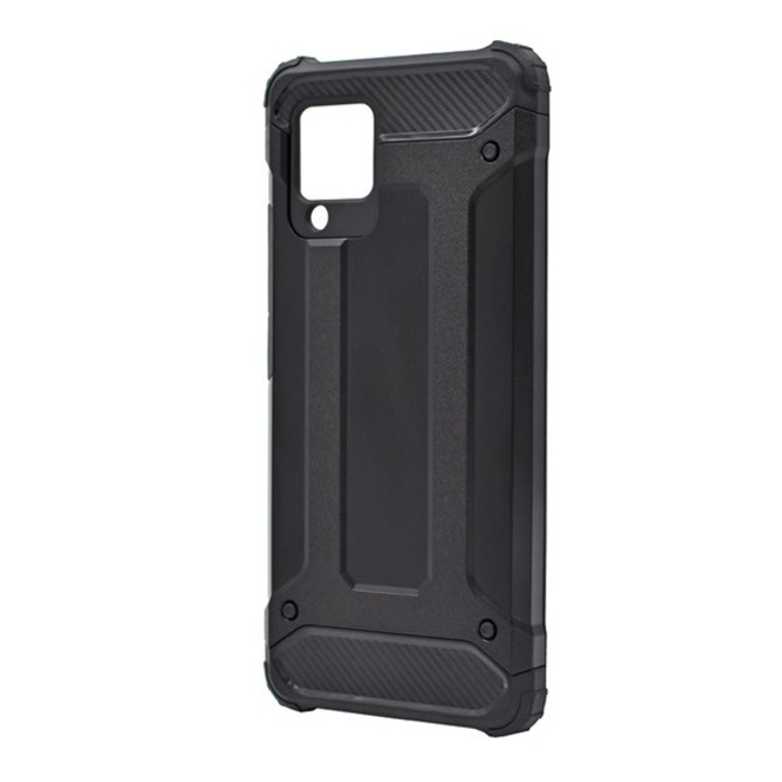Defender műanyag hátlapvédő telefontok (közepesen ütésálló, légpárnás sarok, szilikon belső, fémhatás), Fekete [Samsung Galaxy A42 5G (SM-A425F)]