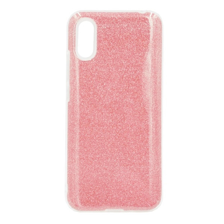Szilikon hátlapvédő telefontok (műanyag belső, csillogó hátlap), Rózsaszín [Xiaomi Redmi 9A (Redmi 9 AT)]