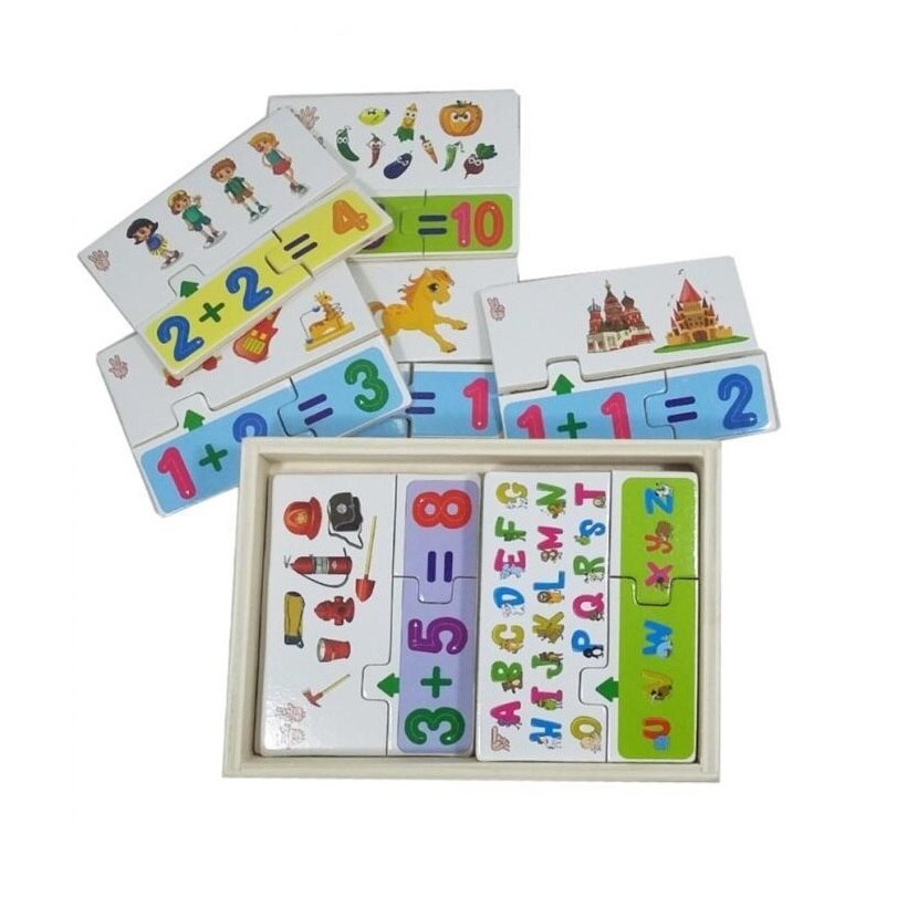 Joc matematic, puzzle, lemn, 36 piese, finisaje de calitate, design atractiv