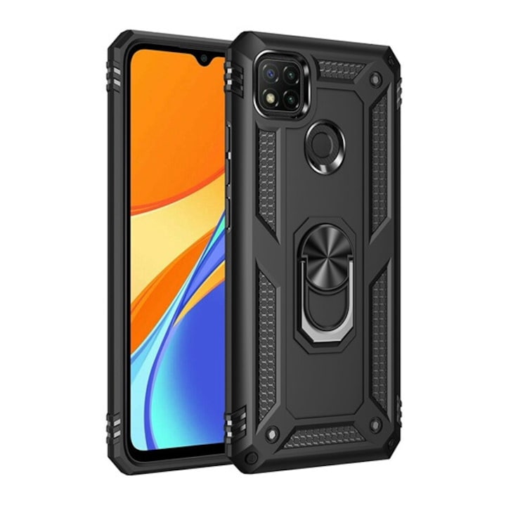 Gigapack defender szilikon mobiltelefon tok, ütésállóság, tartógyűrű, mágneses, fekete, kompatibilis: Xiaomi Redmi 10A / Redmi 9C