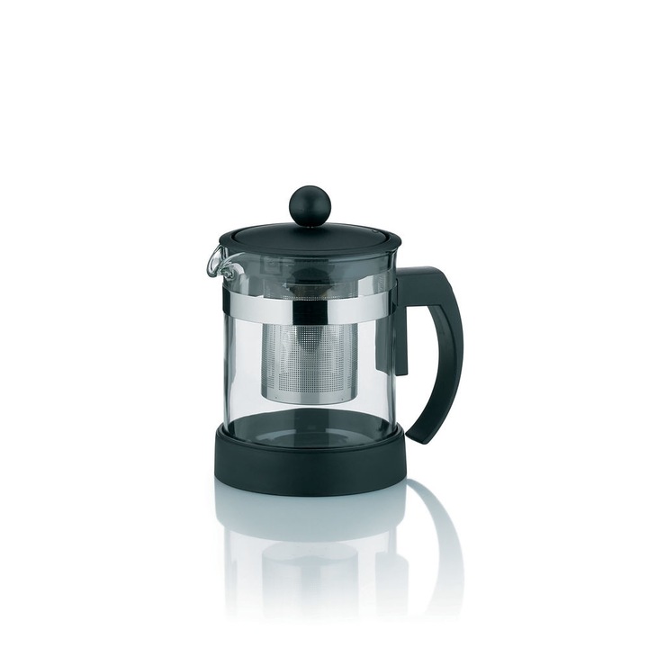 Kela Auron teáskanna szűrővel, üveg, 0,7 l, átlátszó - fekete