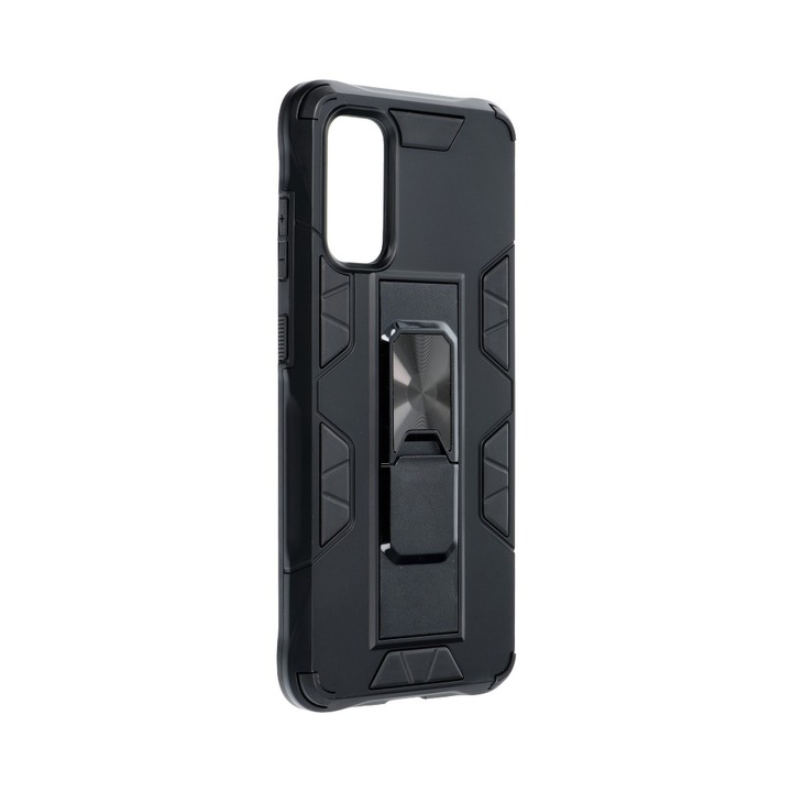 Forcell Defender műanyag+szlikon hátlapvédő telefontok, kitámasztható, erősített élek, beépített mágnes - Samsung Galaxy S20, Fekete