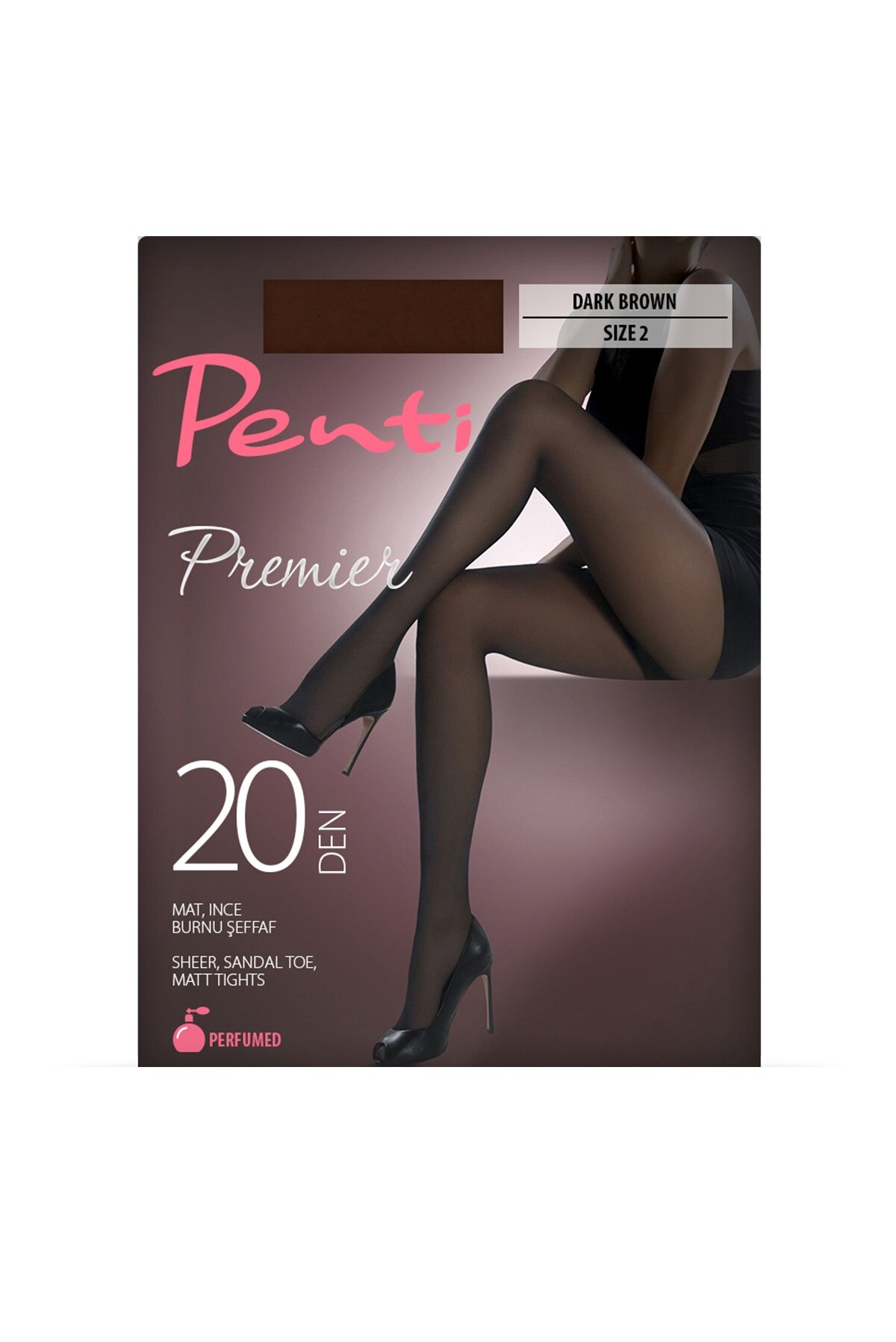 Dres dama Premier, Penti, 20 DEN, capsule de parfum si degete transparente, maro inchis
