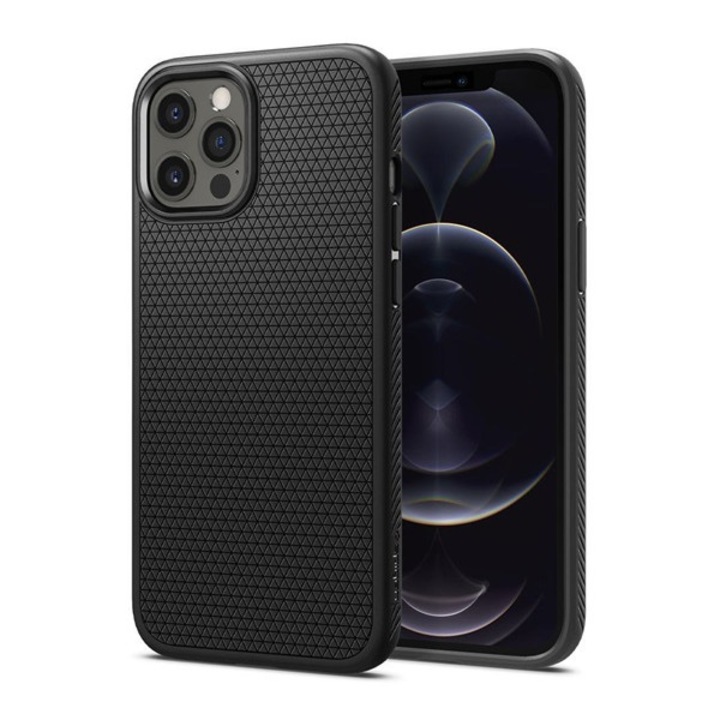 Apple iPhone 12 / 12 Pro Spigen Liquid Air Szilikon Telefonvédő (Közepesen Ütésálló, Légpárnás Sarok, Rombusz Minta) Fekete