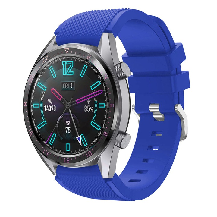 Curea din silicon, compatibila Huawei Watch GT 2 46mm, Striatii Diagonale, Telescoape Quick Release, 22mm, Royal Blue