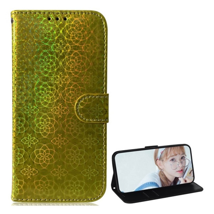 Husa pentru telefon in picioare, efect piele (Flip, deschidere laterala, functie de suport pentru masa, model de flori), Verde [Xiaomi Mi 10T 5G, Xiaomi Mi 10T Pro 5G]