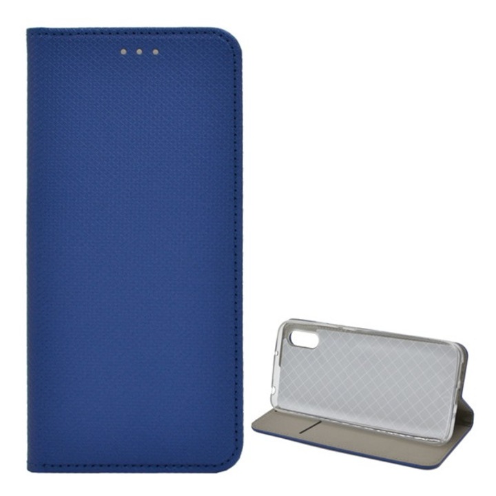 Xiaomi Redmi 9A / 9At Tok Álló, Bőr Hatású (Flip, Oldalra Nyíló, Asztali Tartó Funkció, Rombusz Minta) Sötétkék