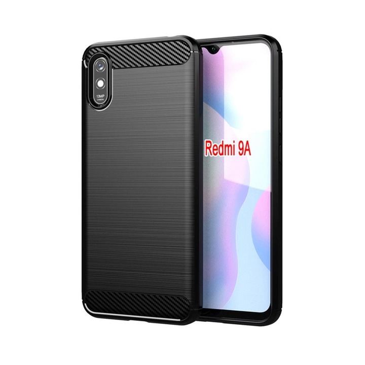 Xiaomi Redmi 9A / 9AT / 9i съвместим силиконов гръб, карбонов модел, черен, карбонов калъф