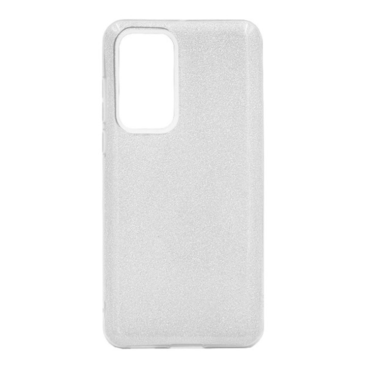 Szilikon hátlapvédő telefontok (műanyag belső, csillogó hátlap), Ezüst [Huawei P40]