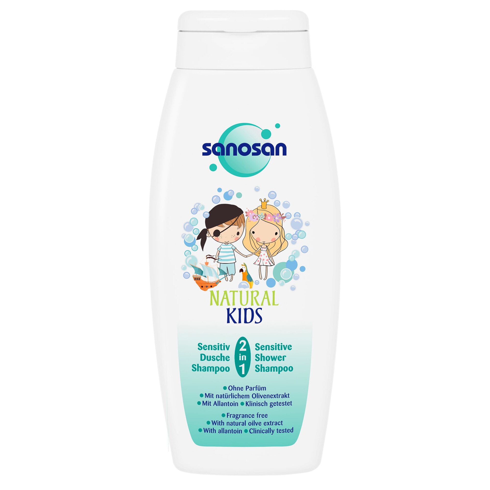 Dus sampon sensitive 2in1 Sanosan Kids pentru baieti si fete, 250 ml