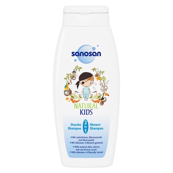 Dus sampon 2in1 Sanosan Kids pentru baieti, 250 ml Dus sampon 2in1 Sanosan Kids pentru baieti, 250 ml
