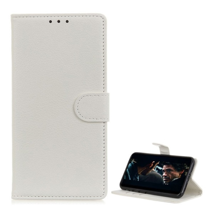 Telefontok álló, bőr hatású (FLIP, oldalra nyíló, asztali tartó funkció), Fehér [Samsung Galaxy Note 20 5G (SM-N981F), Samsung Galaxy Note 20 (SM-N980F)]