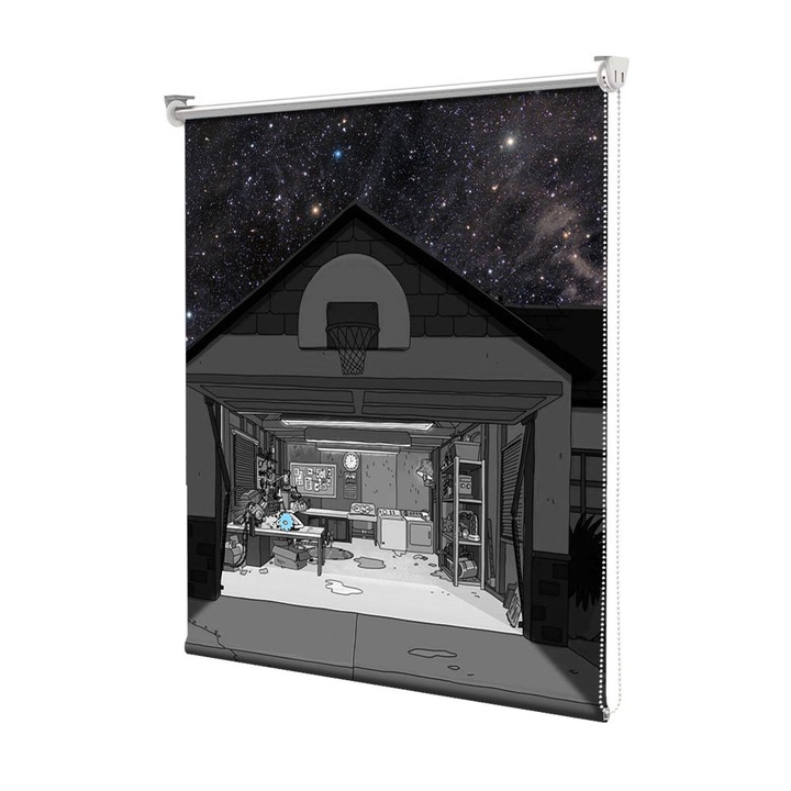 Roleta Art Shade tip Jaluzea cu Rulou si sistem inclus, Art Star, Rick din Rick si Morty adormit in garaj, Animatii, Decoratiuni, Latime 95 cm x Inaltime 130 cm