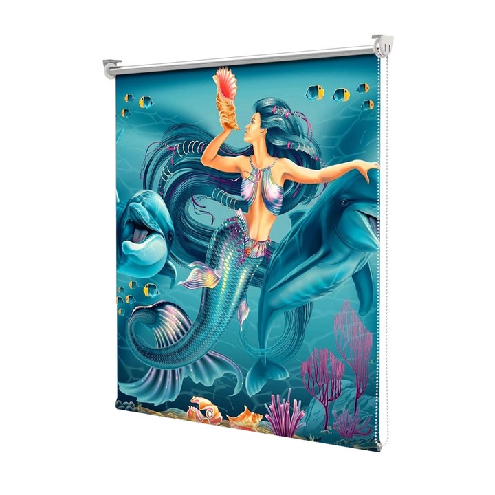Roleta Art Shade tip Jaluzea cu Rulou si sistem inclus, Art Star, Sirena cu Delfinii, Animatii, Decoratiuni, Latime 95 cm x Inaltime 130 cm