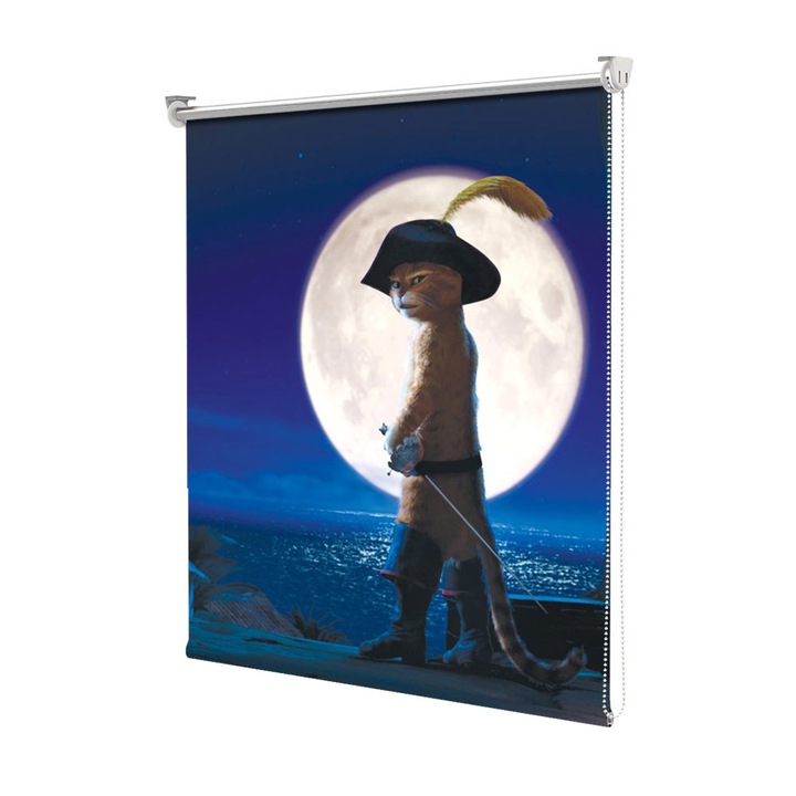 Roleta Art Shade tip Jaluzea cu Rulou si sistem inclus, Art Star, Motanul Incaltat cu luna, Animatii, Decoratiuni, Latime 95 cm x Inaltime 130 cm