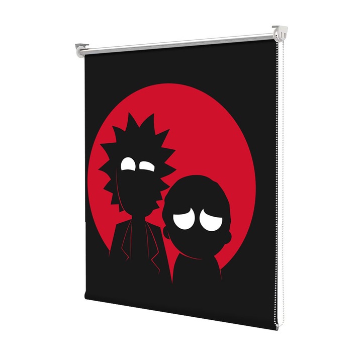Roleta Art Shade tip Jaluzea cu Rulou si sistem inclus, Art Star, Rick si Morty in cercul Rosu pe fundal negru, Animatii, Decoratiuni, Latime 80 cm x Inaltime 130 cm