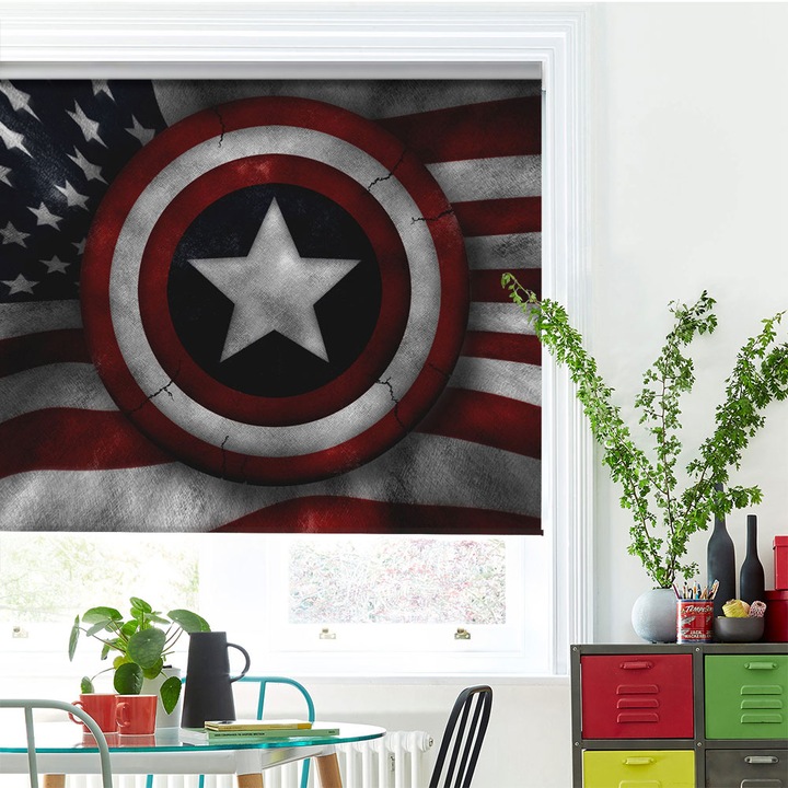 Roleta Art Shade tip Jaluzea cu Rulou si sistem inclus, Art Star, Capitanul Americii Semnal, Animatii, Decoratiuni, Latime 150 cm x Inaltime 130 cm