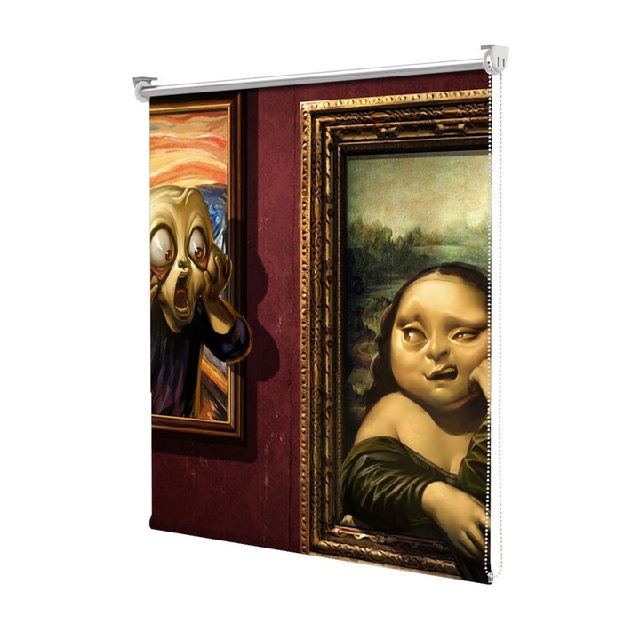 Roleta Art Shade tip Jaluzea cu Rulou si sistem inclus, Art Star, Mona Lisa si Tipatul interactionand, Animatii, Decoratiuni, Latime 65 cm x Inaltime 190 cm